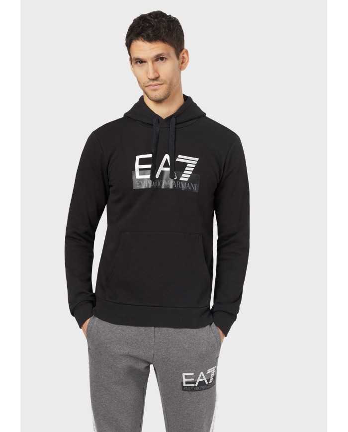 EA7 Armani Felpa Uomo 6GPM17 PJ07Z A-TI Cappuccio Cotone Nera Blu N...