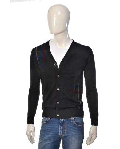 cardigan grigio da uomo con bottoni e dettagli ricamati sul capo | BOB