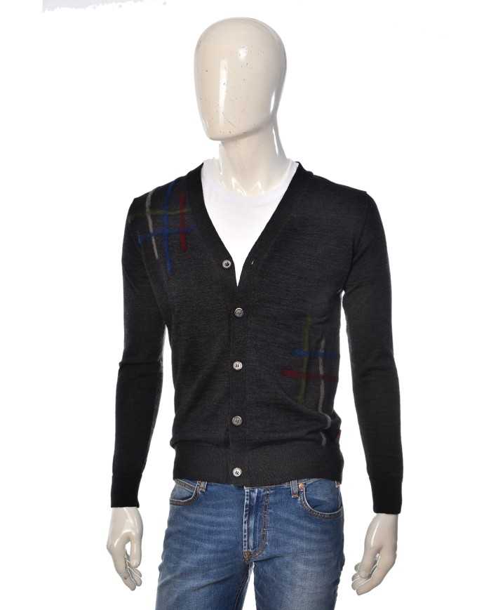 cardigan grigio da uomo con bottoni e dettagli ricamati sul capo | BOB