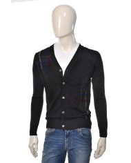 cardigan grigio da uomo con bottoni e dettagli ricamati sul capo | BOB