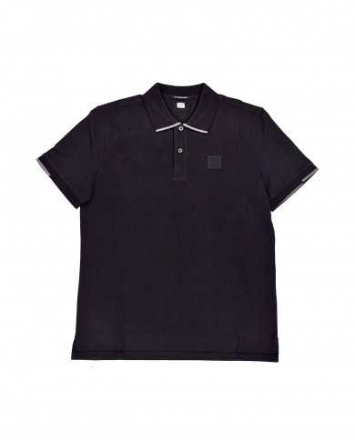 polo nera da uomo con dettagli stripes e logo patch | C.P. COMPANY polo nera da uomo con dettagli stripes e logo patch | C.P. COMPANY