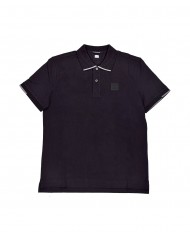 polo nera da uomo con dettagli stripes e logo patch | C.P. COMPANY polo nera da uomo con dettagli stripes e logo patch | C.P. COMPANY