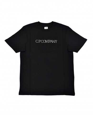 t-shirt nera da uomo con stampa logata in contrasto | C.P. COMPANY t-shirt nera da uomo con stampa logata in contrasto | C.P. COMPANY