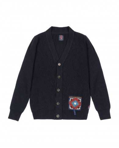 cardigan navy da uomo con motivo ricamato e ricamo in basso | BOB cardigan navy da uomo con motivo ricamato e ricamo in basso | BOB