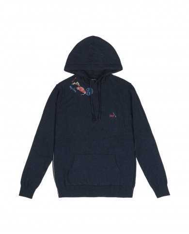 felpa blu da uomo con tasca e dettagli stampati e logo in alto | BOB felpa blu da uomo con tasca e dettagli stampati e logo in alto | BOB