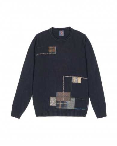 maglia navy da uomo con vari dettagli ricamati in contrasto | BOB maglia navy da uomo con vari dettagli ricamati in contrasto | BOB