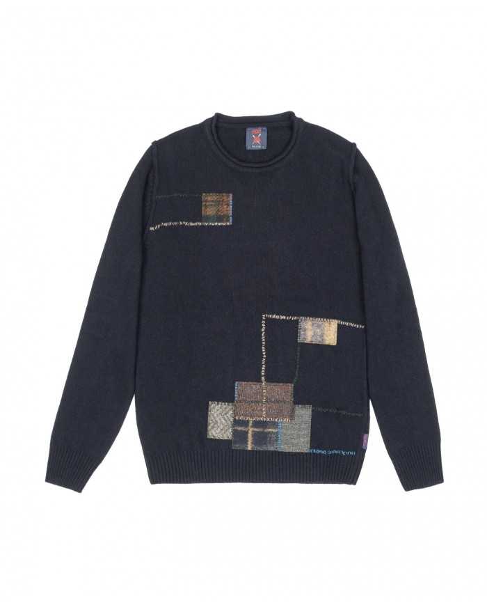 maglia navy da uomo con vari dettagli ricamati in contrasto | BOB maglia navy da uomo con vari dettagli ricamati in contrasto | BOB