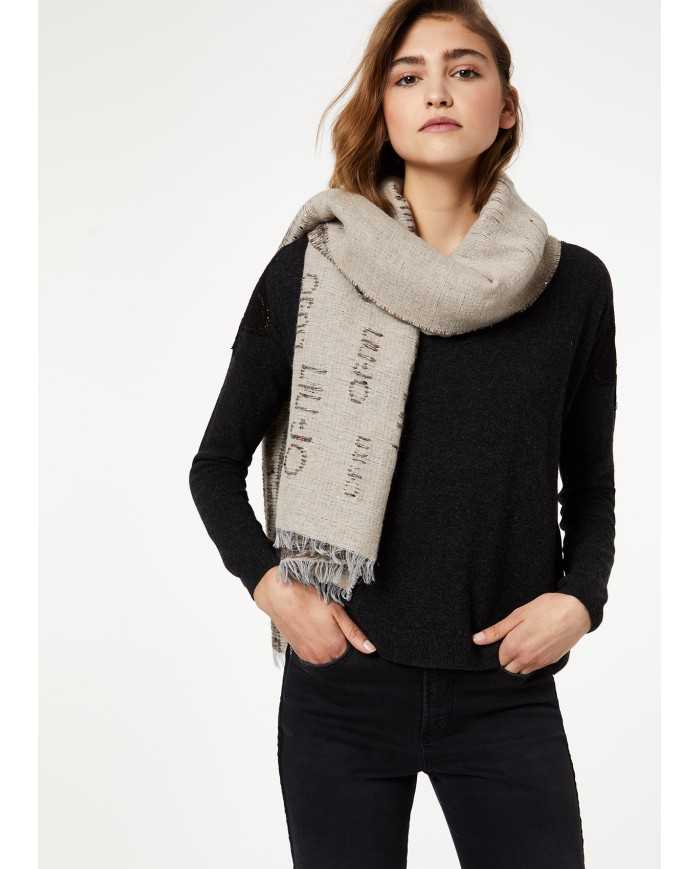 LIU JO Foulard Donna A-TI Stola Sciarpa Lana Logata Nera Naturale N...