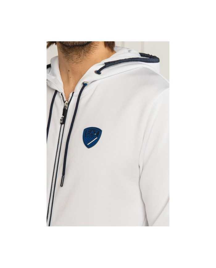Felpa bianca uomo con scudo logato e maxi stripe | EA7 Felpa bianca uomo con scudo logato e maxi stripe | EA7