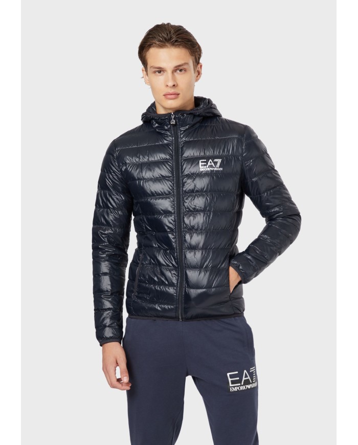 EA7 Armani Piumino Uomo 8NPB02 PN29Z A TI Cappuccio Nero Blu Indaco