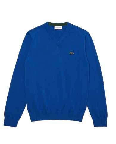 pullover scollo a v azzurro uomo con dettagli in contrasto | LACOSTE pullover scollo a v azzurro uomo con dettagli in contrasto | LACOSTE