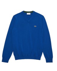pullover scollo a v azzurro uomo con dettagli in contrasto | LACOSTE