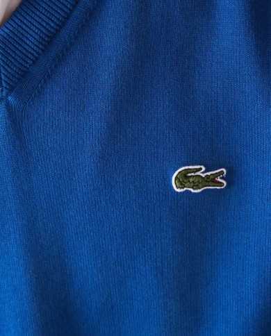 pullover scollo a v azzurro uomo con dettagli in contrasto | LACOSTE pullover scollo a v azzurro uomo con dettagli in contrasto | LACOSTE