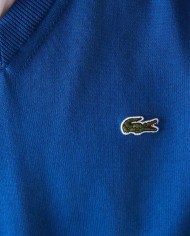 pullover scollo a v azzurro uomo con dettagli in contrasto | LACOSTE