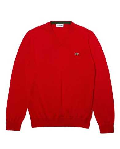 pullover scollo a v rosso da uomo con dettagli in contrasto | LACOSTE pullover scollo a v rosso da uomo con dettagli in contrasto | LACOSTE