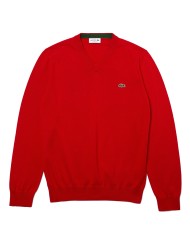 pullover scollo a v rosso da uomo con dettagli in contrasto | LACOSTE