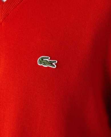 pullover scollo a v rosso da uomo con dettagli in contrasto | LACOSTE pullover scollo a v rosso da uomo con dettagli in contrasto | LACOSTE