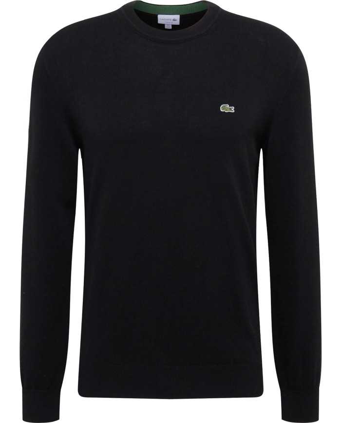 maglia nero da uomo con coccodrillo ricamato sul petto | LACOSTE