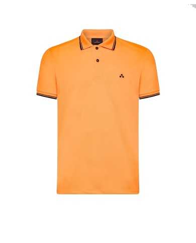 polo arancio fluo uomo con ricamo logo e dettagli stripes | PEUTEREY polo arancio fluo uomo con ricamo logo e dettagli stripes | PEUTEREY