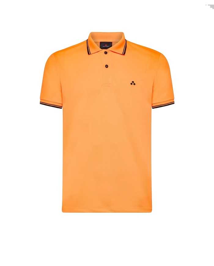 polo arancio fluo uomo con ricamo logo e dettagli stripes | PEUTEREY polo arancio fluo uomo con ricamo logo e dettagli stripes | PEUTEREY