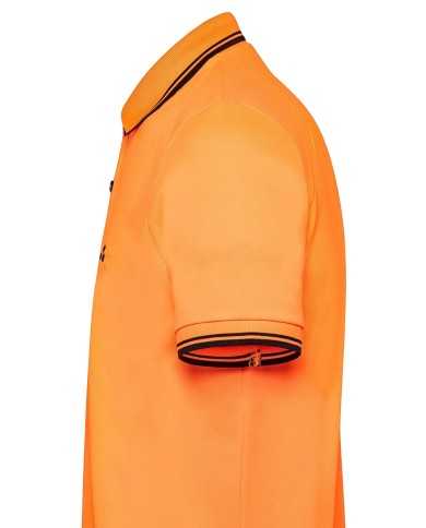 polo arancio fluo uomo con ricamo logo e dettagli stripes | PEUTEREY polo arancio fluo uomo con ricamo logo e dettagli stripes | PEUTEREY