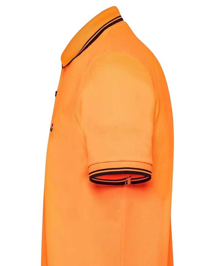 polo arancio fluo uomo con ricamo logo e dettagli stripes | PEUTEREY polo arancio fluo uomo con ricamo logo e dettagli stripes | PEUTEREY