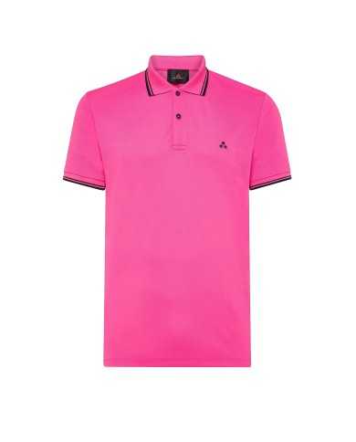 polo rosa fluo da uomo con ricamo logo e dettagli stripes | PEUTEREY polo rosa fluo da uomo con ricamo logo e dettagli stripes | PEUTEREY