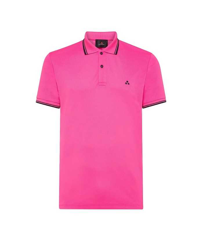 polo rosa fluo da uomo con ricamo logo e dettagli stripes | PEUTEREY polo rosa fluo da uomo con ricamo logo e dettagli stripes | PEUTEREY