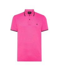 polo rosa fluo da uomo con ricamo logo e dettagli stripes | PEUTEREY polo rosa fluo da uomo con ricamo logo e dettagli stripes | PEUTEREY