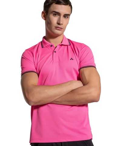 polo rosa fluo da uomo con ricamo logo e dettagli stripes | PEUTEREY polo rosa fluo da uomo con ricamo logo e dettagli stripes | PEUTEREY