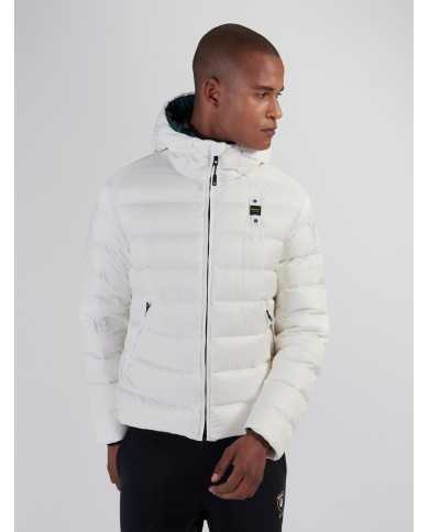 piumino bianco/verde mare da uomo con patch e passante logata | BLAUER