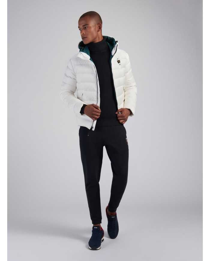 piumino bianco/verde mare da uomo con patch e passante logata | BLAUER