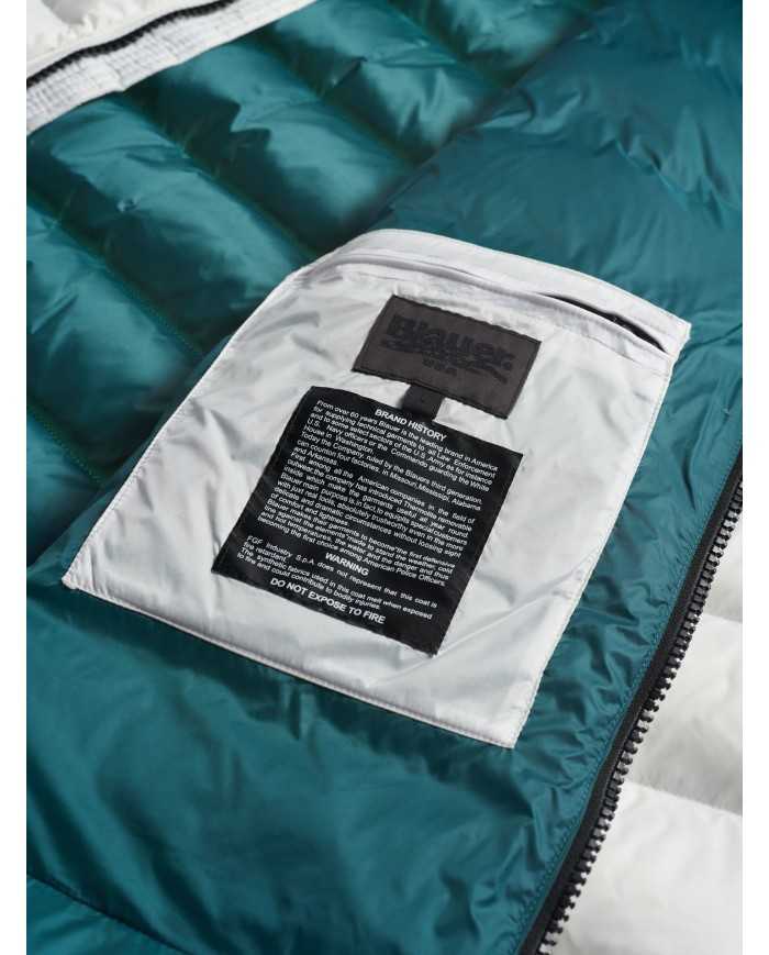piumino bianco/verde mare da uomo con patch e passante logata | BLAUER