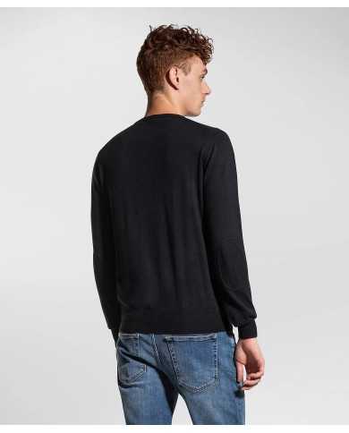 maglia blue grafite da uomo con logo ricamo in contrasto | PEUTEREY