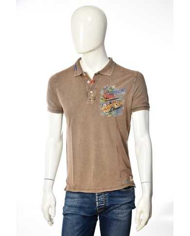 BOB Company Polo Uomo Heart P-ES Cotone Bianca Marrone Stampa 01 BR...