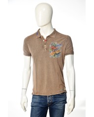 BOB Company Polo Uomo Heart P-ES Cotone Bianca Marrone Stampa 01 BR...