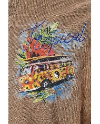 BOB Company Polo Uomo Heart P-ES Cotone Bianca Marrone Stampa 01 BR...