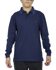 polo blu china da uomo con logo ricamo e dettagli stripes | PEUTEREY polo blu china da uomo con logo ricamo e dettagli stripes | PEUTEREY