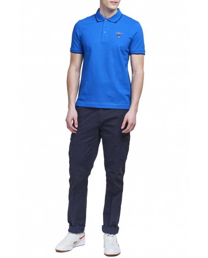 AERONAUTICA MILITARE Polo Uomo PO1308 P-ES Cotone Bianca Celeste Nu...