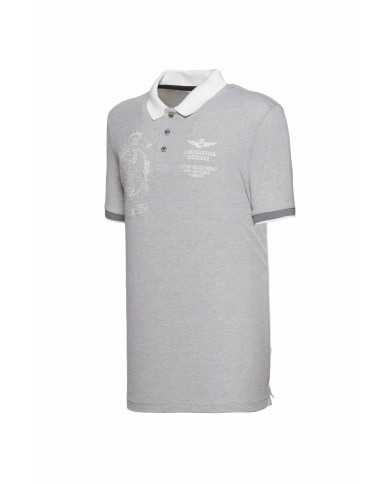 Polo grey/melange scuro uomo con ricami e logo | AERONATUTICA MILITARE Polo grey/melange scuro uomo con ricami e logo | AERONATUTICA MILITARE