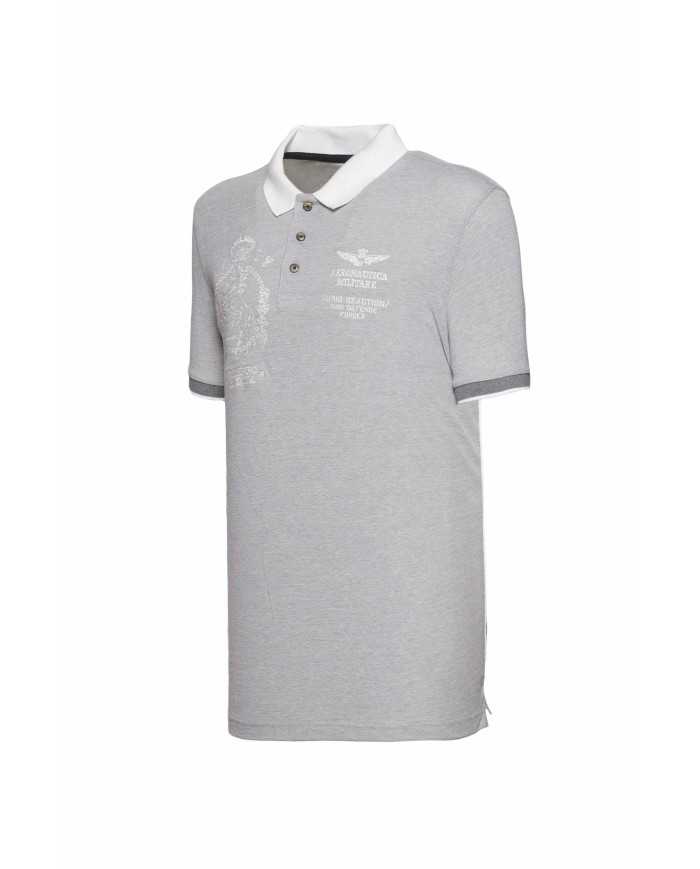 Polo grey/melange scuro uomo con ricami e logo | AERONATUTICA MILITARE Polo grey/melange scuro uomo con ricami e logo | AERONATUTICA MILITARE