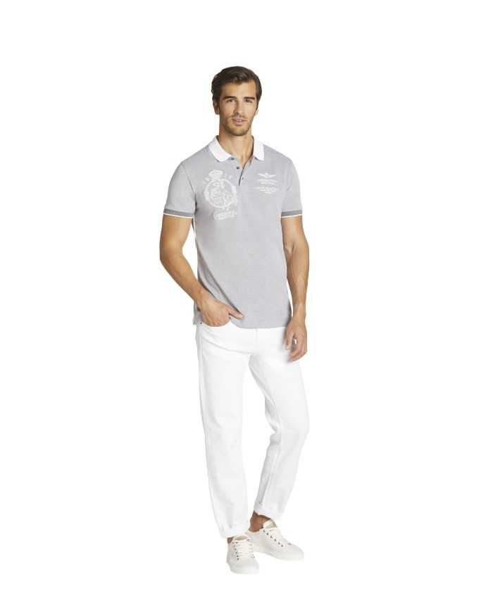 Polo grey/melange scuro uomo con ricami e logo | AERONATUTICA MILITARE