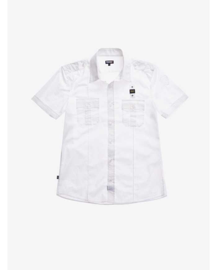 camicia bianco ottico da uomo logato sul petto | BLAUER camicia bianco ottico da uomo logato sul petto | BLAUER