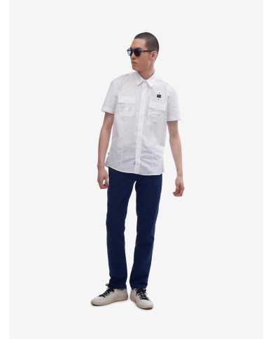 camicia bianco ottico da uomo logato sul petto | BLAUER camicia bianco ottico da uomo logato sul petto | BLAUER