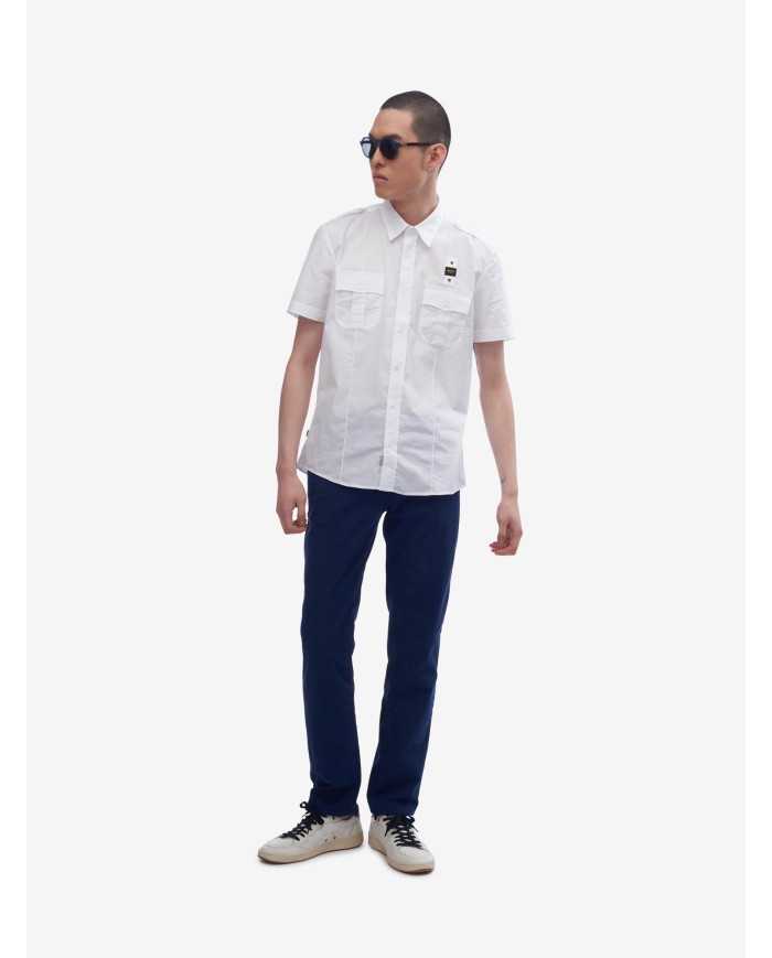 camicia bianco ottico da uomo logato sul petto | BLAUER camicia bianco ottico da uomo logato sul petto | BLAUER
