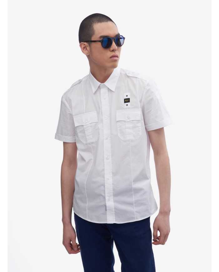 camicia bianco ottico da uomo logato sul petto | BLAUER camicia bianco ottico da uomo logato sul petto | BLAUER