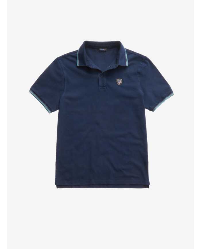 Polo blu cadetto da uomo con spacchi e logo ricamati | BLAUER Polo blu cadetto da uomo con spacchi e logo ricamati | BLAUER