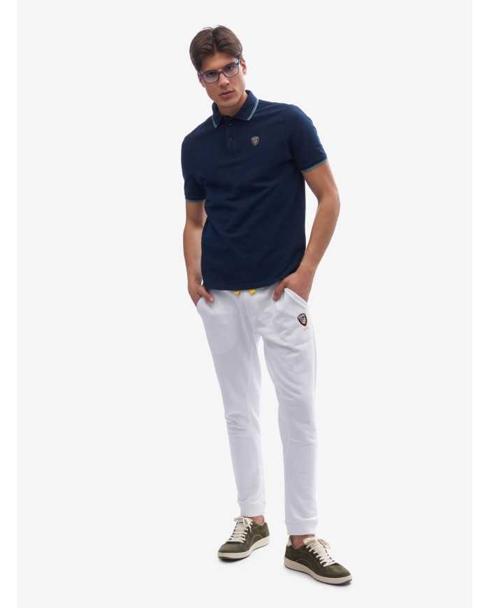 Polo blu cadetto da uomo con spacchi e logo ricamati | BLAUER Polo blu cadetto da uomo con spacchi e logo ricamati | BLAUER