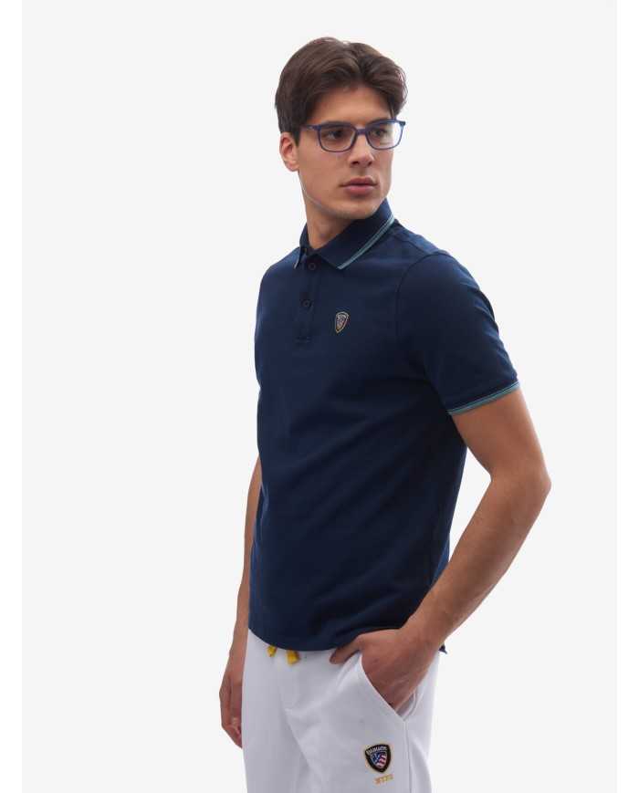 Polo blu cadetto da uomo con spacchi e logo ricamati | BLAUER Polo blu cadetto da uomo con spacchi e logo ricamati | BLAUER