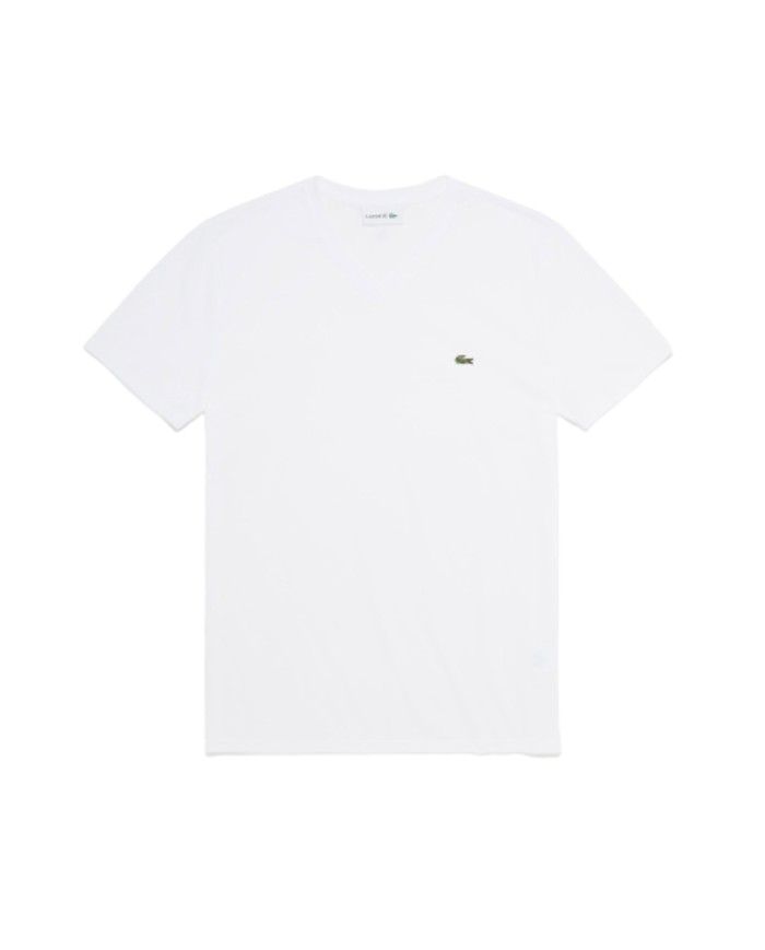 t-shirt bianca da uomo con scollo a v e logo ricamato | LACOSTE t-shirt bianca da uomo con scollo a v e logo ricamato | LACOSTE